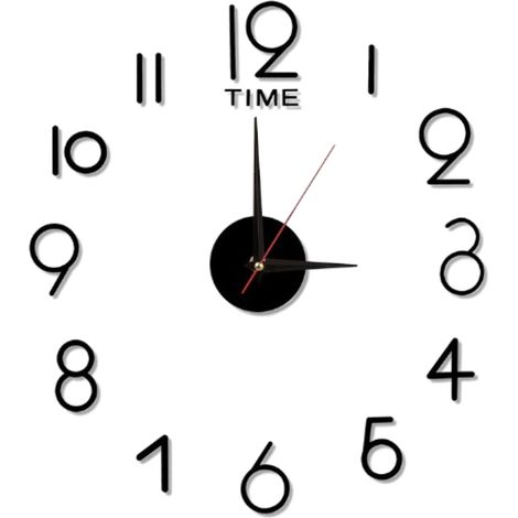 Horloge murale noire, grand format, silencieuse, autocollant mural pour la décoration du salon, de la chambre, de la cuisine, de la salle de bain ou du bureau. (1/5)