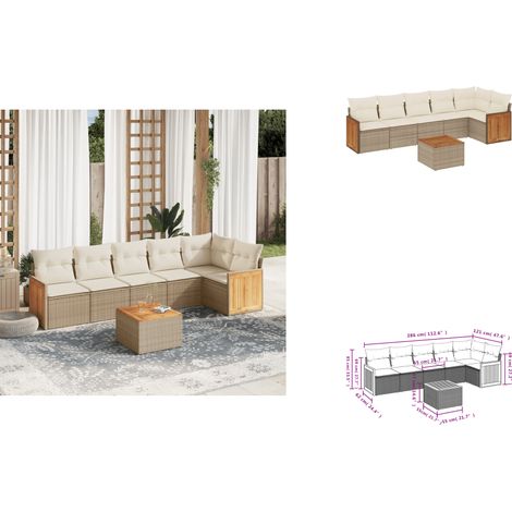 7-tlg. Garten-Sofagarnitur mit Kissen Beige Poly Rattan - Gartenmöbel - Esstisch - Lounge Set - Outdoor Möbel - Rattan Gartenmöbel (1/3)