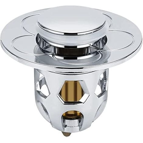 Bouchon universel de fuite tête d'eau lavabo, vidange d'évier en acier inoxydable filtre rebond convertisseur type poussoir noyau (Argent) (1/4)