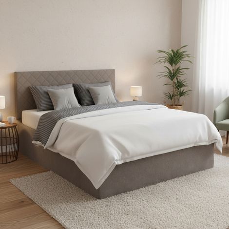 Talamo Italia Cama matrimonial Cleneide, Juego de cabecero en ecopiel con base ortopédica y cenefa, 100% Made in Italy, con colchón incluido, Cm 160x190, Tórtola, con embalaje reforzado (1/5)