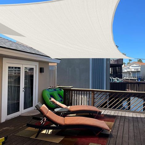 Voile d'ombrage Triangle 5x5x7m Respirant HDPE Toile Ombrage UV Protection pour Patio Balcon Jardin Terrasse Extérieur-Crème (1/5)