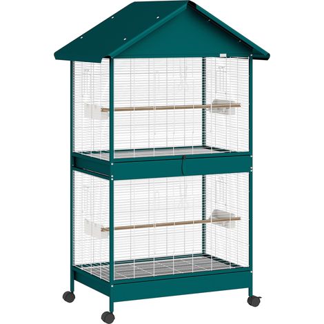 Jaula para pájaros con ruedas 94 x 70 x 158 cm separador extraíble fácil limpieza moderno industrial de acero verde oscuro 210007596 (1/5)