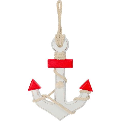 Ancre décorative bois rouge et blanc 18x2x23cm (1/3)