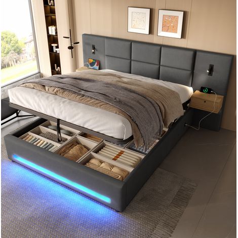 Bett Doppelbett mit Stauraum 180x200 Samt Dunkelgrau OKMYHOME (1/5)