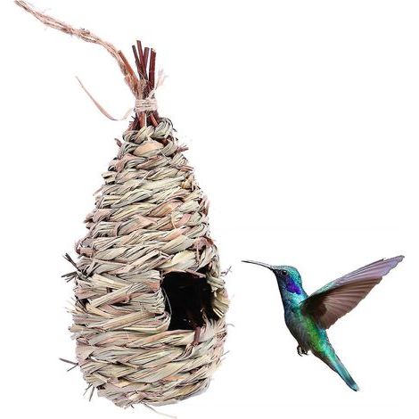 Handgewebtes Grasnest, Nistkasten für Spatzen und Kolibris, zum Aufhängen im Freien. (1/4)