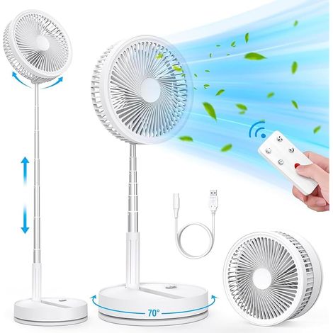 Ventilateur sur pied portable pliable oscillant 8,6" 8 000 mAh Batterie rechargeable USB C Petit ventilateur de table avec télécommande, piédestal silencieux pour maison, sommeil, bureau, voyage (1/5)