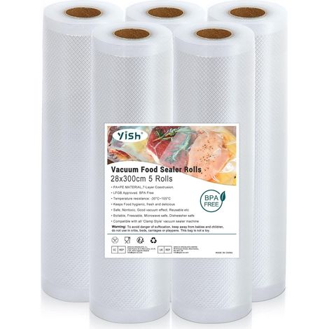 Sac Sous Vide Alimentaire: Rouleau Sous Vide Alimentaire pour L'appareil de Mise Sous Vide, Sac Sous Vide pour La Cuisson, 5 Rouleaux 28x300cm, Film Sous Vide Alimentaire sans BPA (1/5)