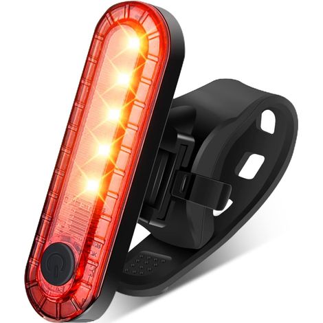 Fanale posteriore per bicicletta a 5 LED, ricaricabile, con luce di sicurezza lampeggiante e 4 modalità di lampeggio.