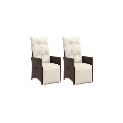 Chaises inclinables de jardin lot de 2 et coussins marron rotin (1/5)