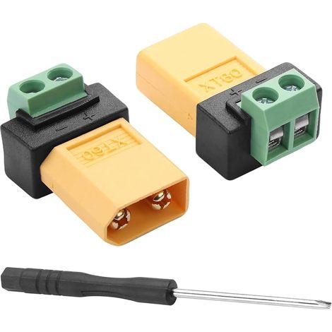 Lot de 2 adaptateurs de bornes à vis XT60 vers 2 broches, 10 A XT60 mâle/femelle vers fiche d'alimentation sans soudure pour panneau solaire, stations d'alimentation portables, drones (1/5)