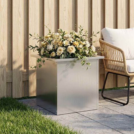 vidaXL Jardinera para jardín con luces LED Plateado 40 x 40 x 40 cm (1/5)