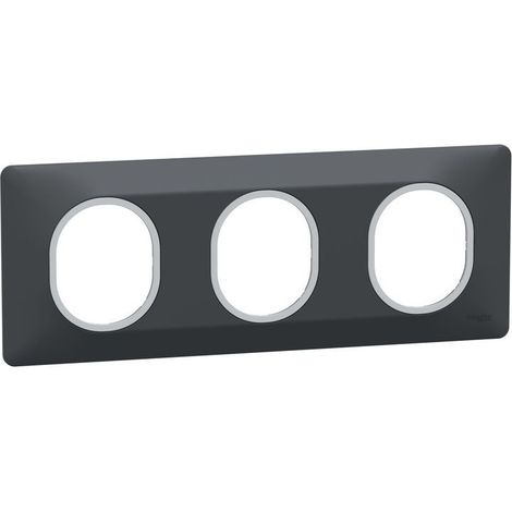 Plaque de finition 3 postes - Horizontal - Ovalis - S340706G - Schneider - Anthracite bague argent chromé