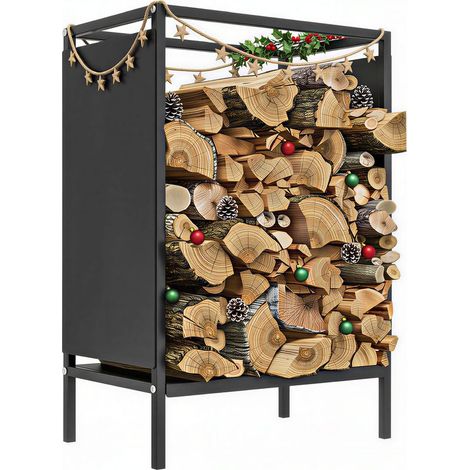 Porte-bûches - Acier Revêtu Poudre - Intérieur Extérieur - 44 x 28 x 65 cm - Noir - 1 Pièce (1/5)