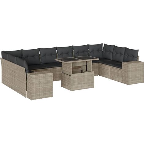 vidaXL Set Divani da Giardino 11 pz con Cuscini in Polyrattan Grigio (1/5)