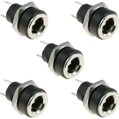 DC 5,5 mm x 2,1 mm DC Power Jack Socket 2 Bornes Type Femelle Panneau Mount Connecteur Noir 5pcs 3A DC Socket Charge Alimentation Adaptateur Fiche Adaptateur Fileté Écrou (1/4)