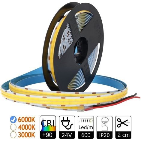 Tira led COB 24V 6000K Doble PCB: 12mm 21W/m Corte 2 cm CRI+90 (1/5)