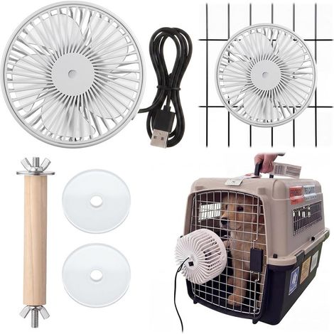 Käfigventilator für Hunde und andere Haustiere – leiser Käfigventilator zur Kühlung von Kaninchen, Welpen, Hühnern, Schweinen, Meerschweinchen, Hamstern und Vögeln – USB-Anschluss (1/5)