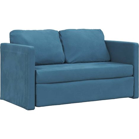 vidaXL Divano Letto da Terra 2 in 1 Blu 122x204x55 cm Velluto (1/5)