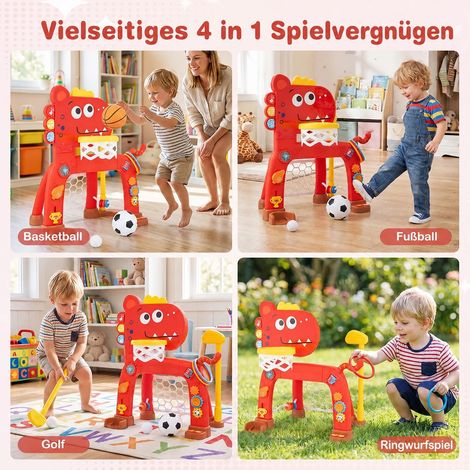 Dinosaur Toddler Basketball Hoop and Soccer Ball Activity Center-Red (1/5)