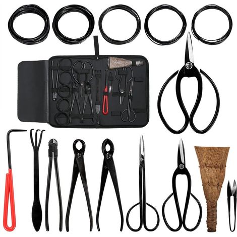 Audeuk Kit de 10 Outils pour bonsaï, Outils de Jardinage avec Fils, Ciseaux, cisailles en Acier Carbone, Housse en Nylon (1/5)