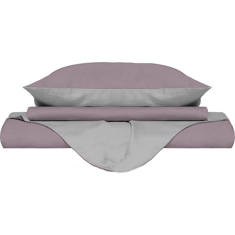Copripiumino Singolo con Sacco e Federe Doubleface Rosa Antico/Grigio Chiaro (1/5)