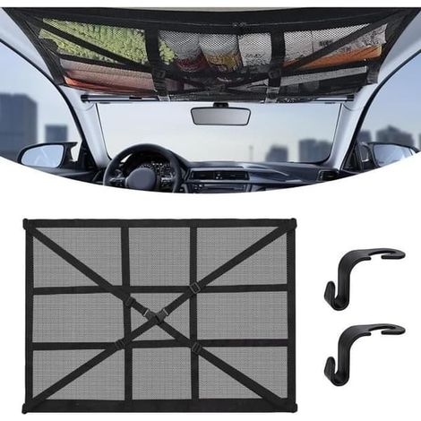 SABIR-Filet de rangement pour toit de voiture, filet de rangement pour camping-car, sac à bagages universel 90 cm x 65 cm avec 2 (1/4)