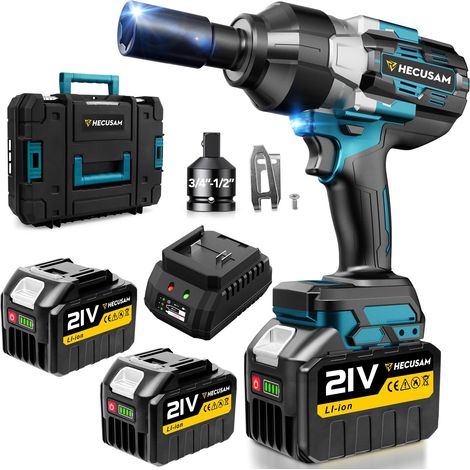 2100 N.M Clé à Chocs Sans Fil Brushless, 3/4" Boulonneuse A Choc Electrique Avec 2  4.5Ah Batterie, Adaptateur 1/2", Visseuse A Choc Pour Voitures Et Machines Lourdes (1/5)