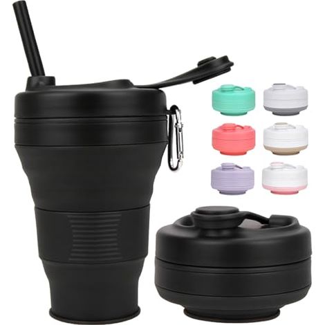 Gourde Pliable en Silicone 600ml Noir - Bouteille d'Eau Rétractable pour Sport, Camping, Voyage et Randonnée - Sans BPA, Étanche et Réutilisable - Gourde Portable Légère (1/4)