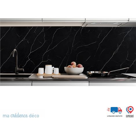 Crédence : Ardoise noir et stries blancs - Alu composite - 60 - 120 (1/3)
