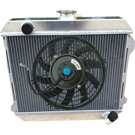 Radiador de aluminio, 3 filas, tamaño del núcleo 478 mm x 357 mm x 56 mm, tamaño total 530 mm x 470 mm x 80 mm, diámetro de entrada 35 mm, diámetro de salida 35 mm (1/5)