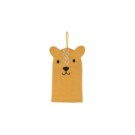 Gant de toilette marionnette léopard Jaune moutarde 14.5x21.5 cm (1/3)