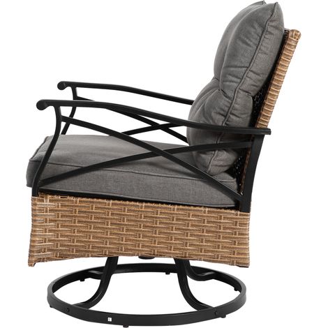 Salon de jardin rotin marron lot de 3 avec 1 table et 2 fauteuils pivotants capacité 158 kg (1/4)
