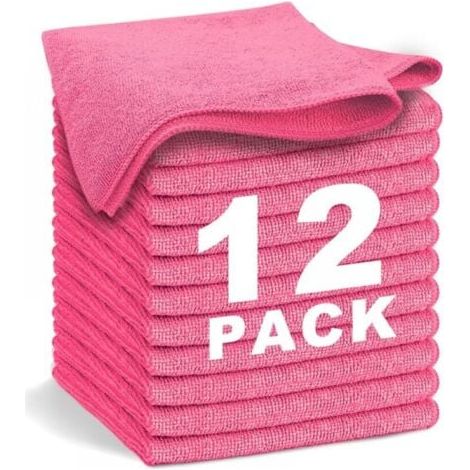 Red Microfiber Cloths (30 x 30 cm), 12 Pieces – Soft, Absorbent, Reusable and Lint-Free – Ideal for Home and Car Cleaning (1/4)