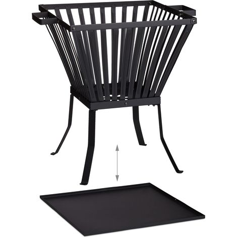 Cesta per fuoco XL in acciaio per serate accoglienti terrazzo giardino 70 x 70 x 30 cm con protezione per pavimenti in nero 130005089