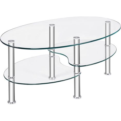 3 ebenen glastisch mit modernem ovalen design dreistufigem regal transparent