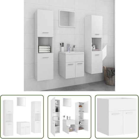 The Living Store Badmöbel-Set Weiß Holzwerkstoff - Badmöbel Set - Badezimmermöbel - Holzwerkstoff - Weißes Badmöbel - Spiegelschrank (1/5)