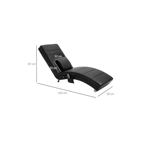Fauteuil de relaxation noir en cuir avec 8 points de massage, télécommande et dossier haut avec coussin, pour salon et bureau (1/5)