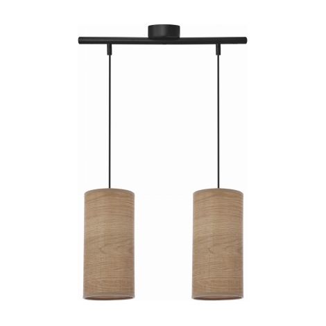 Lampe à suspension Ballo noire 2x60 e27 abat-jour noyer