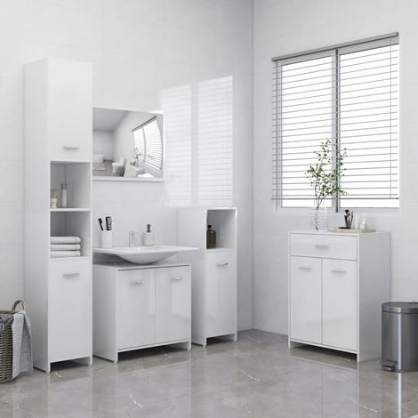 Meubles de salle de bain Couleur Blanc Brillant : Armoire, meuble-lavabo, armoi haute et basse (1/5)