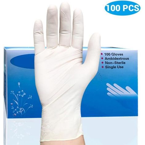 100 pcs Gants Jetables En Latex Blanc gants Extensibles Forts pour La Maison Alimentaire Utilisation En Laboratoire L (1/4)