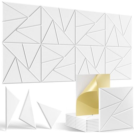 Lot de 12 panneaux acoustiques autocollants, panneaux muraux insonorisants haute densité, panneau insonorisant en polyester, 30 x 30 cm (blanc) (1/5)