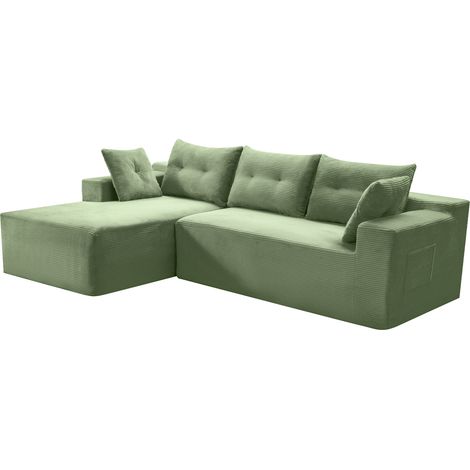 Canapé d’angle modulable vert 4 places en velours côtelé (1/5)