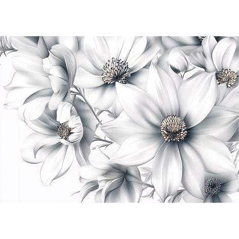 Papier peint panoramique fleurs blanches 3D intissé 400x280 cm mural salon chambre grand format