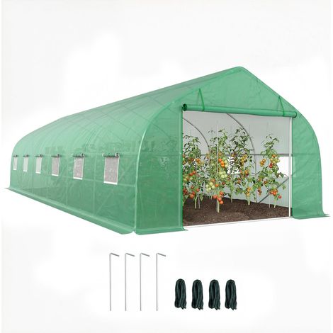 Serre de jardin tunnel grande taille avec ruisseaux PE cadre en acier porte enroulable et 12 fenêtres 8 x 3 x 2 m vert (1/5)