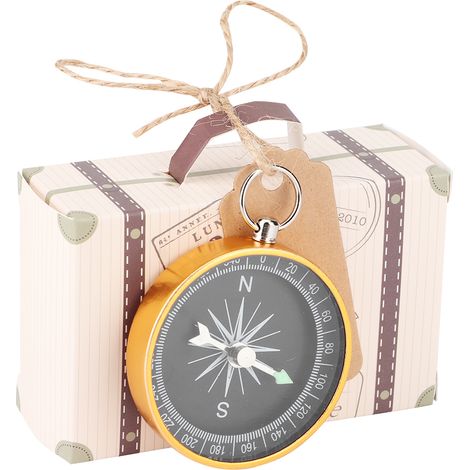 20 Stück Hochzeitsgeschenkboxen, Bonbonschachteln mit Kompass und Kraftpapier-Etiketten, ideal als Gastgeschenke oder Dekoration für Reisen und Hochzeiten, Goldfarben (1/5)