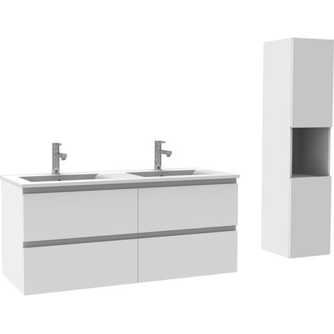 Acezanble Ensemble Acezanble meuble Salle de Bain simple vasque décor blanc 120cm+ vasque + colonne
