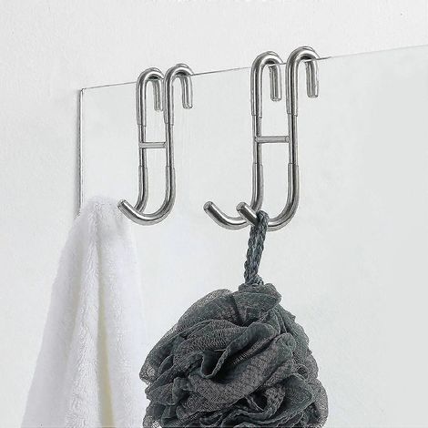Crochets de porte de douche (paquet de 2), crochets pour serviettes et crochets pour raclette de douche pour portes de douche en verre sans cadre, argentés. (1/3)