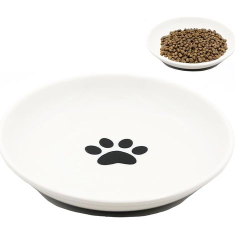 Ciotola piatta in ceramica per gatti con base antiscivolo in silicone - Rialzata (design a impronta di zampa di gatto)