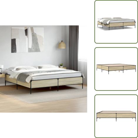 Bettgestell Sonoma-Eiche 200x200 cm Holzwerkstoff und Metall - Holzbettrahmen - Doppelbett - Bettkasten - Lattenrost - Sonnenoakenfarben (1/5)