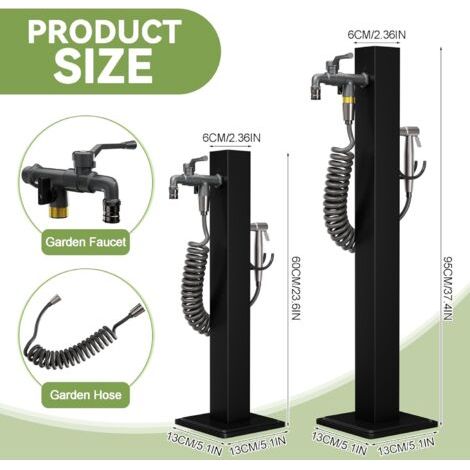 Catherine – Colonne d'eau extérieure avec robinet – Acier inoxydable antigel – Double alimentation en eau – Hauteur ergonomique 60/95 cm – Nettoyage facile